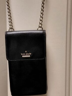 kate spade Black Leather Crossbody Phone Bag with Chain Strap